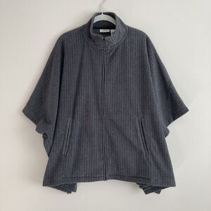 LL Bean Fleece Poncho Sweater Womens Small Gray Herringbone Oversized Pockets